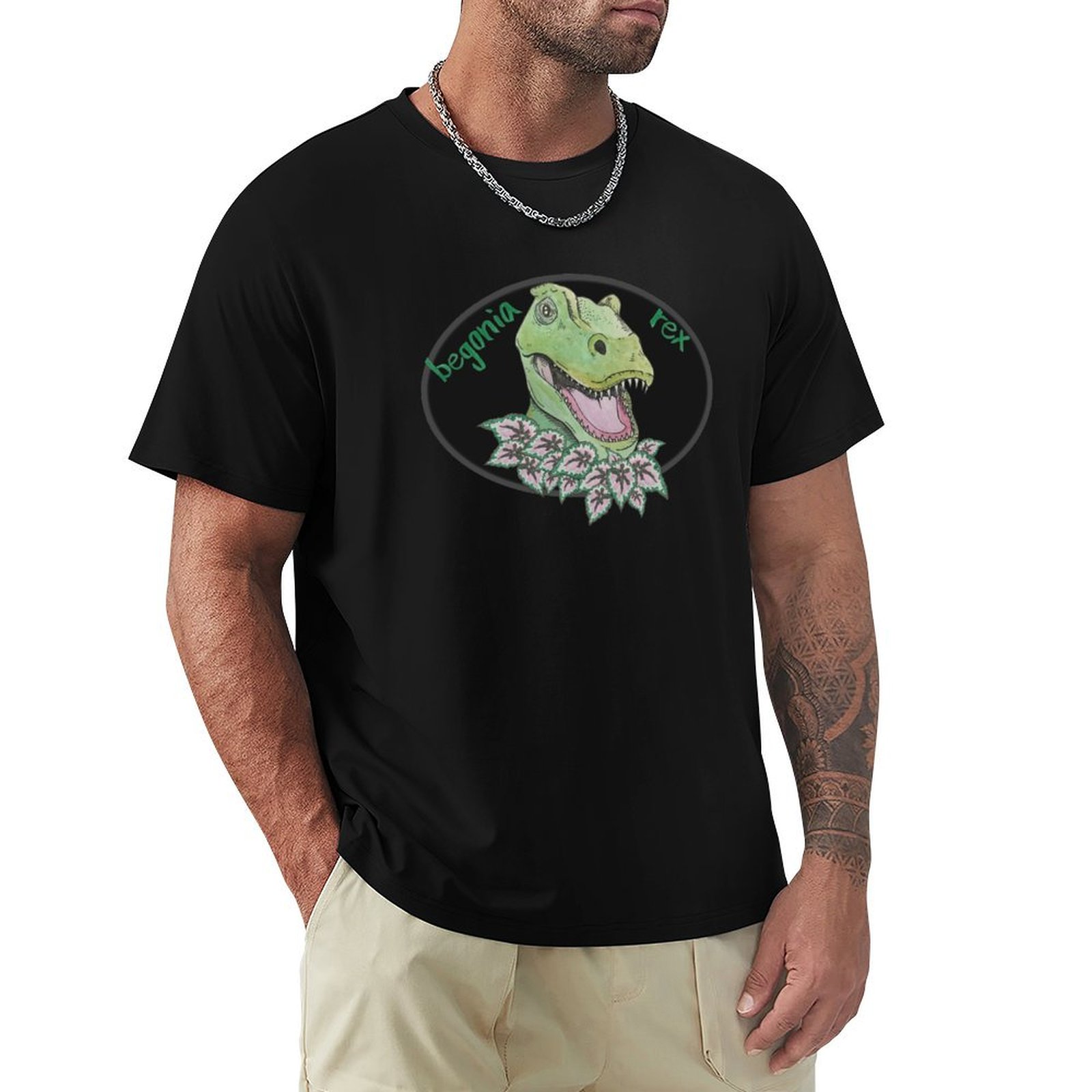 Begonia Rex - เสื้อยืดลายทีเร็กซ์เบโกเนีย เสื้อยืดผู้ชาย เสื้อยืดกราฟิก