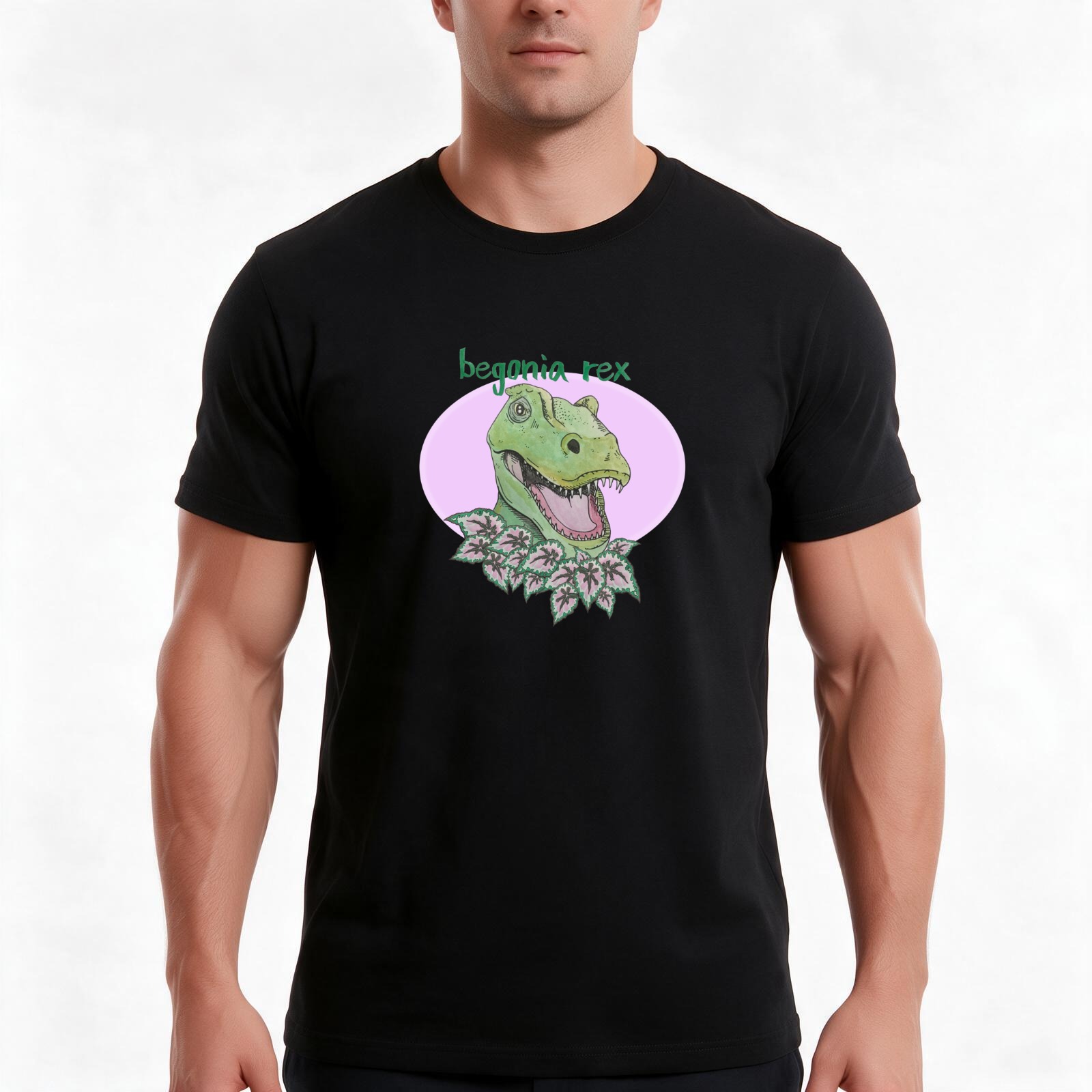 Begonia Rex - เสื้อยืดลายทีเร็กซ์เบโกเนีย (สีชมพู) เสื้อยืดผ้าฝ้ายลำลองสำหรับฤดูร้อน เสื้อสไตล์สตรีทแวร์ทรงโอเวอร์ไซส์ ลายกราฟิกวินเทจ แขนสั้นทรงหลวม