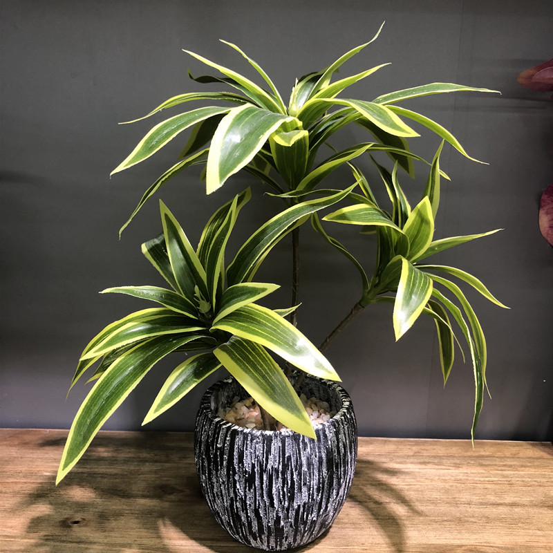 Dracaena Marginata - 35ซม.3ส้อมประดิษฐ์เดสก์ท็อปปลอมพืชสีเขียวปาล์มต้นไม้ Bunch ดอกไม้วัสดุสำนักงานห้องนั่งเล่นคริสต์มาส decor